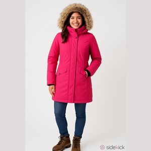 Verbio Hot Pink 3/4 Length Puffer Jacket with Fur Hood Size 6